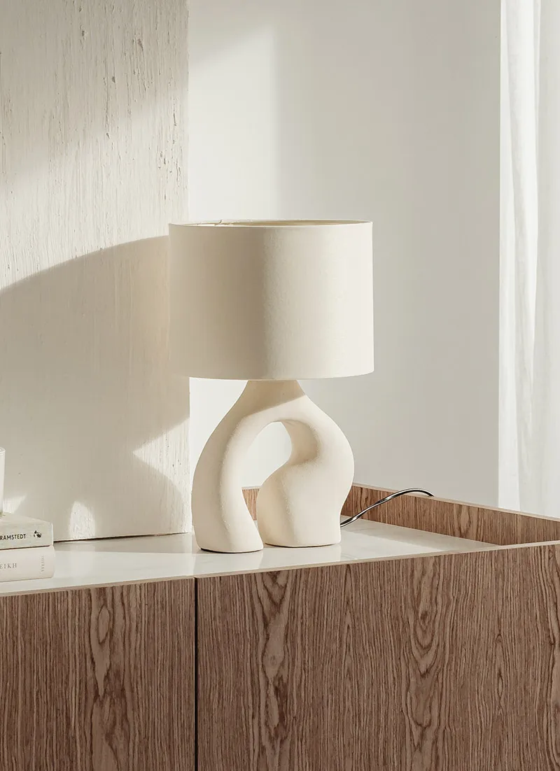 Table lamp, cream ceramic/beige, 50 cm